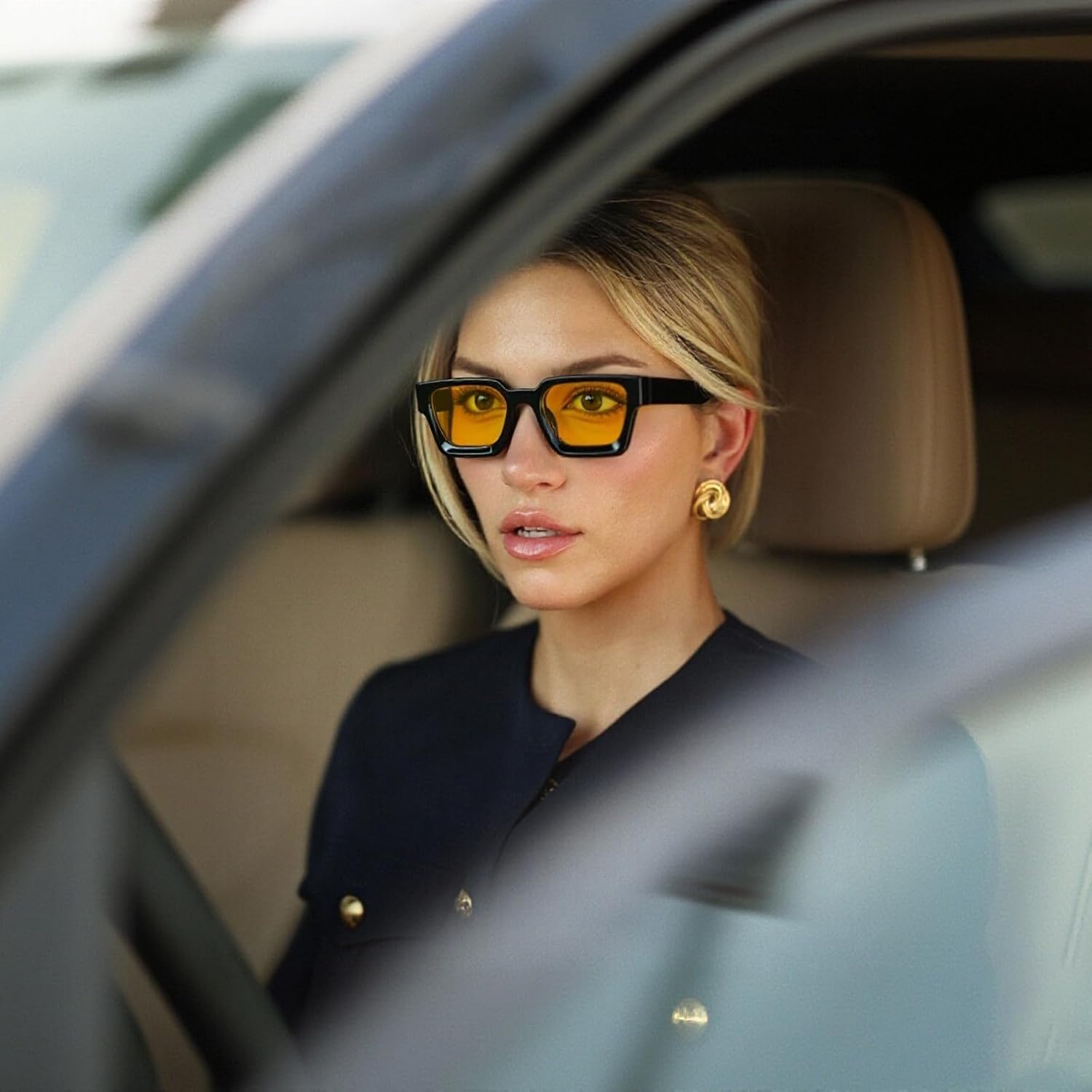 COASION Night Vision Driving Glasses for Women Men - Anti Glare HD Polarized Yellow Tinted Sunglasses Thick Square Frame - Image 3