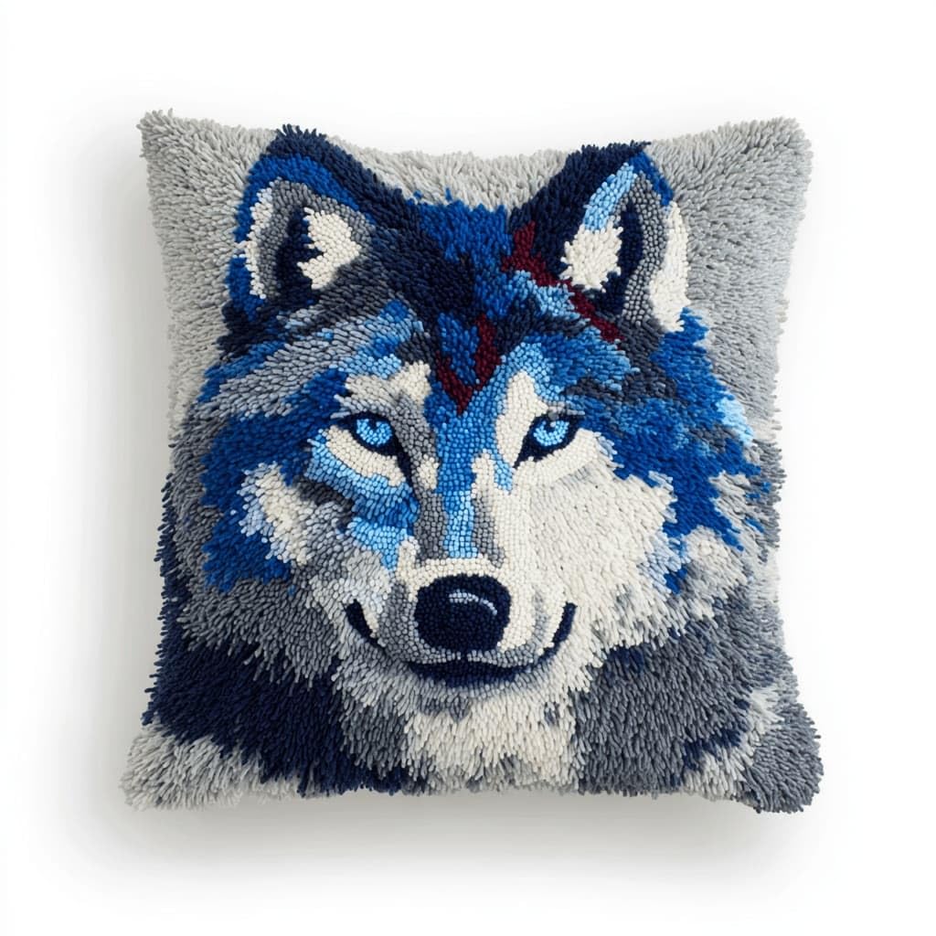 AxiangziK Latch Hook Cushion Kits,Wolf DIY Needlework Pillow Cover Cushion Rug Making Kit,17X17Inch Handmade Embroidery Kits, Decorative Throw Pillow Cover for Sofa Cushions, Bedroom Decor