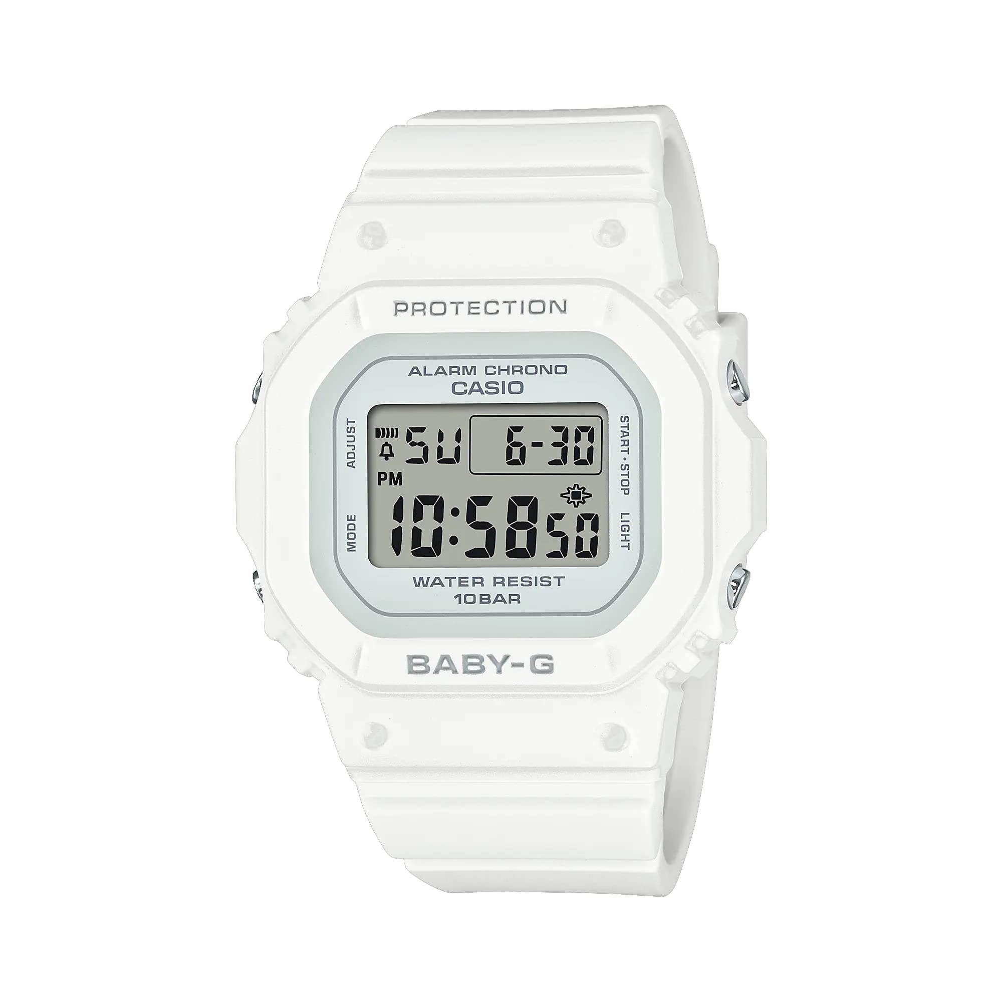CasioBGD565-7 Women's Classic White Alarm Chronograph Baby G Shock Watch, white