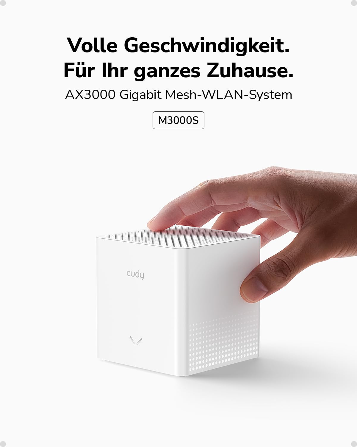 Cudy AX3000 WiFi 6 Dualband Mesh Router System 160m² 2,5G M3000S 2-Pack | 1x Gigabit LAN, 2402Mbps 5GHz, 574Mbps 2,4GHz, 100+ Geräte, Ethernet Backhaul, 1,3GHz CPU, OFDMA, MU-MIMO, WPA3, IPv6, VPN