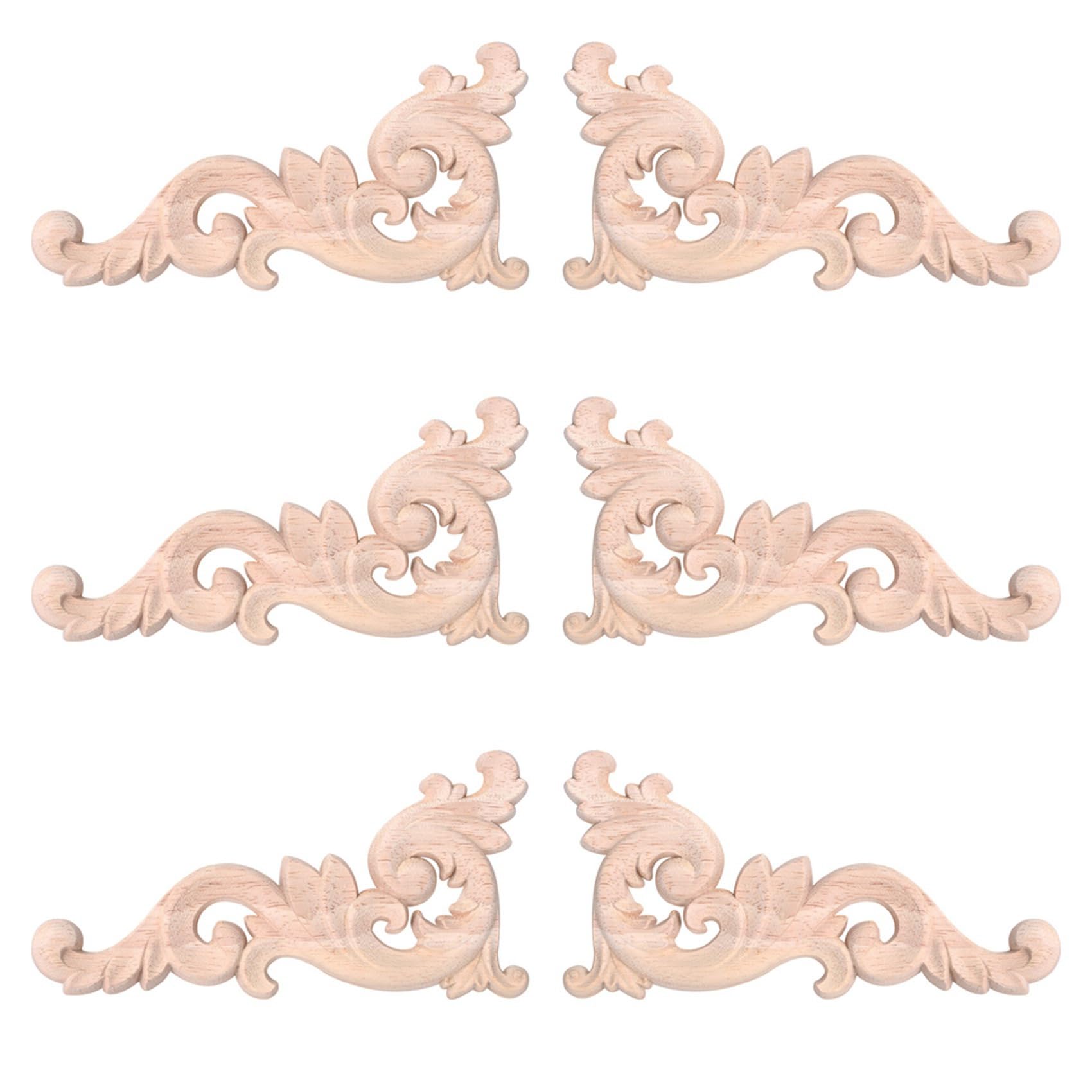 Vjsujehgy 6pcs Wood Carved Corner Onlay Unpainted Applique Frame Door Decors Decal 15x8x0.8cm