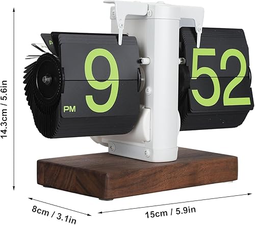 Miniatura 3 de Mechanical Flip Clock Wood Base, 12h Single Sided Large Numbers, Frosted White Frame Green Page - Retro Vintage, Easy to Read, Ideal for Living Room