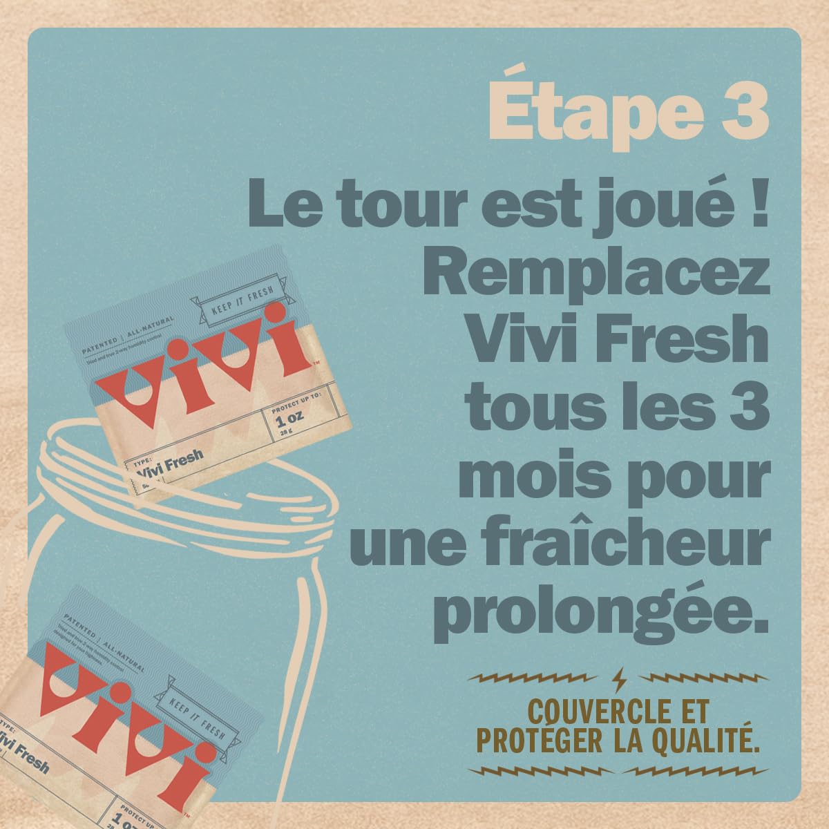 Vivi Fresh Lot de 4 paquets de contrôle de l'humidité dans un sac refermable | Pour tous les récipients de stockage hermétiques, stockez plus longtemps et préservez la fraîcheur | Lot de 4