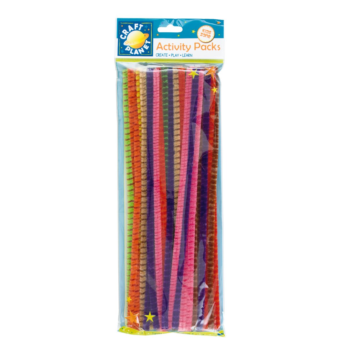 Craft Planet Striped Pipe Cleaners 300mm 50 Pack 10 Assorted Colours, Long Chenille Stems, Craft Supplies, Wire Pipecleaners, Fluffy Tinsel Wands For Crafts, Crafting Pipes, Autumn, Christmas