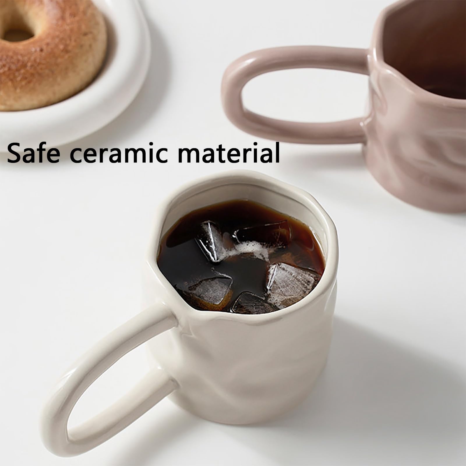 Taza Desayuno Irregular, Taza Ceramica con Asa, Textura Modelada A Mano, Apta para Microondas y Lavavajillas, para Uso en El Hogar u Oficina(Pink)