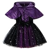 Toddler Girls Witch Halloween Paillette Tulle Dress Sets Funny Holiday 2 Pieces Hooded Cape 1-6T