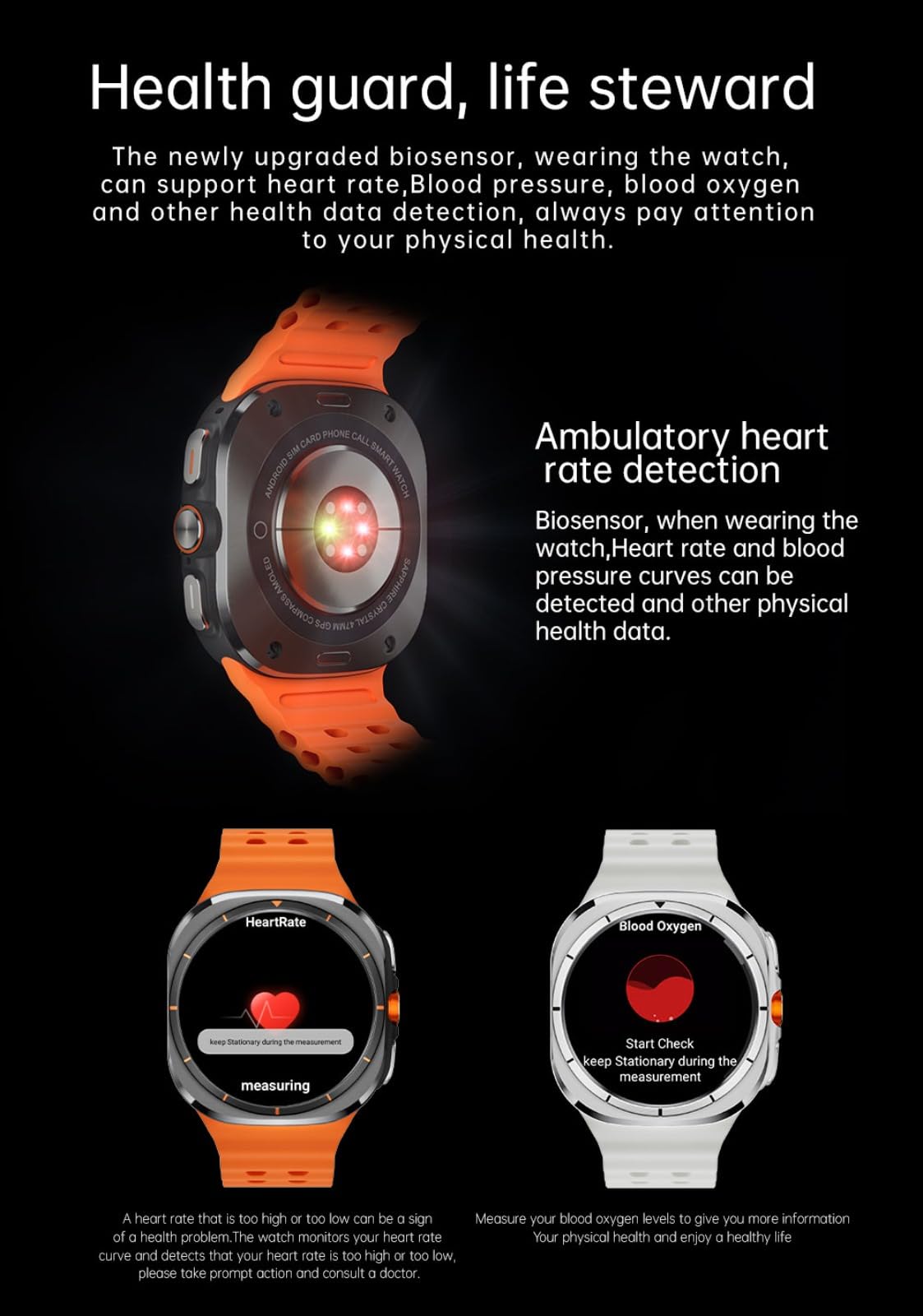 Smart Watch con display AMOLED da 1,6 pollici, monitoraggio della salute, batteria da 1480 mAh, fotocamera girevole, GPS, regali per ragazzi e ragazze