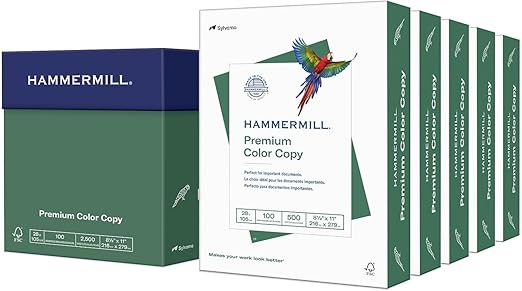 Hammermill Printer Paper, Premium Color 28 lb Copy Paper, 8.5 x 11 - 5 Ream (2,500 Sheets) - 100 Bright, Made in the USA, 102450C, White