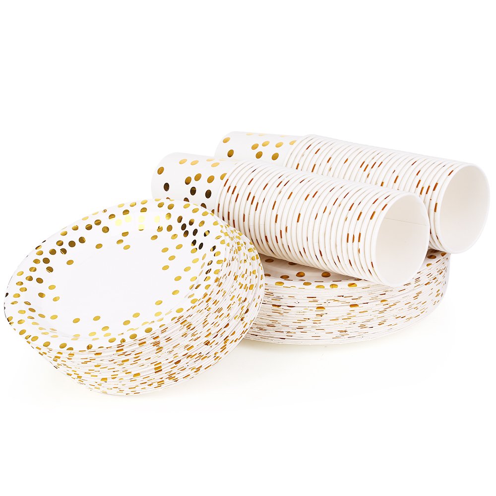 180pcs jednorazowe kubki papierowe Zestaw Golden Polka Dot Drinkware naczyń do zgromadzeń Wesela DIY Projekty