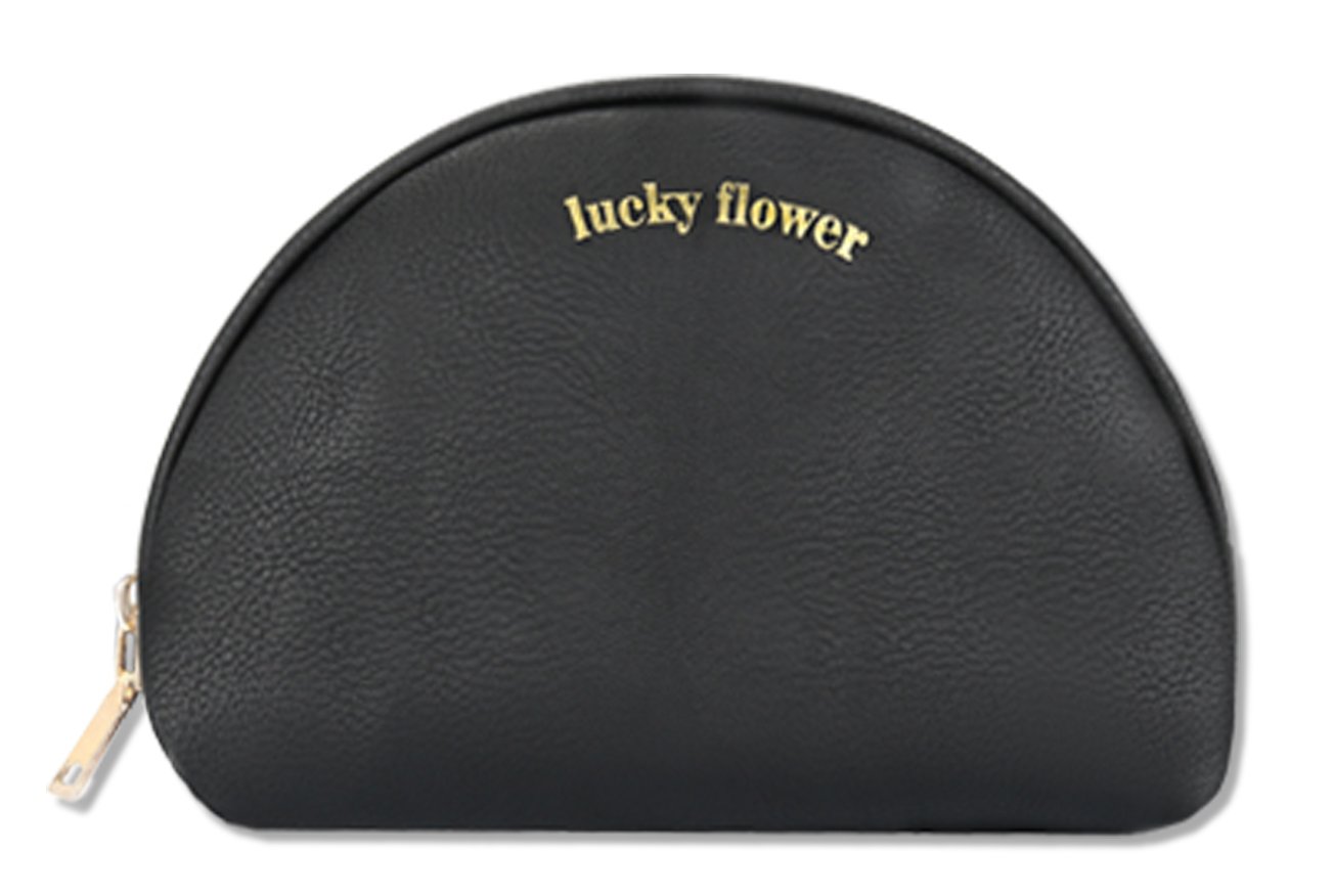 LUCKY FLOWER Cosmetic Bag PU Leather Small Makeup Bag for Purse Accessories(Black)