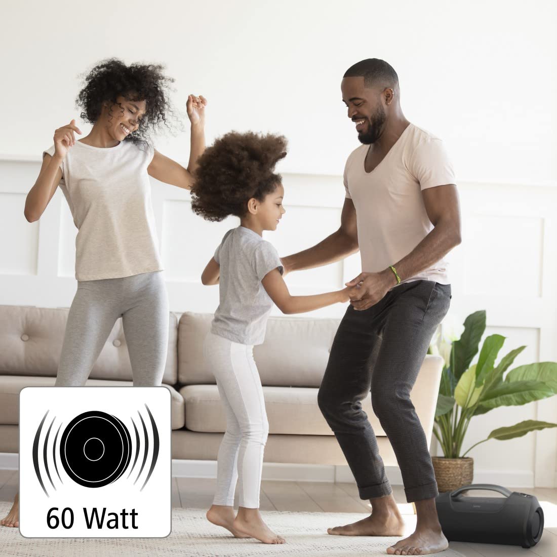 Hama Enceinte Bluetooth Portable sans Fil SoundBarrel, Rechargeable Autonomie 12h, Haut Parleur étanche IPX6, Résistance poussière Chocs, Puissance 60W, Power Bank Intégré USB-C, Sangle - Noir