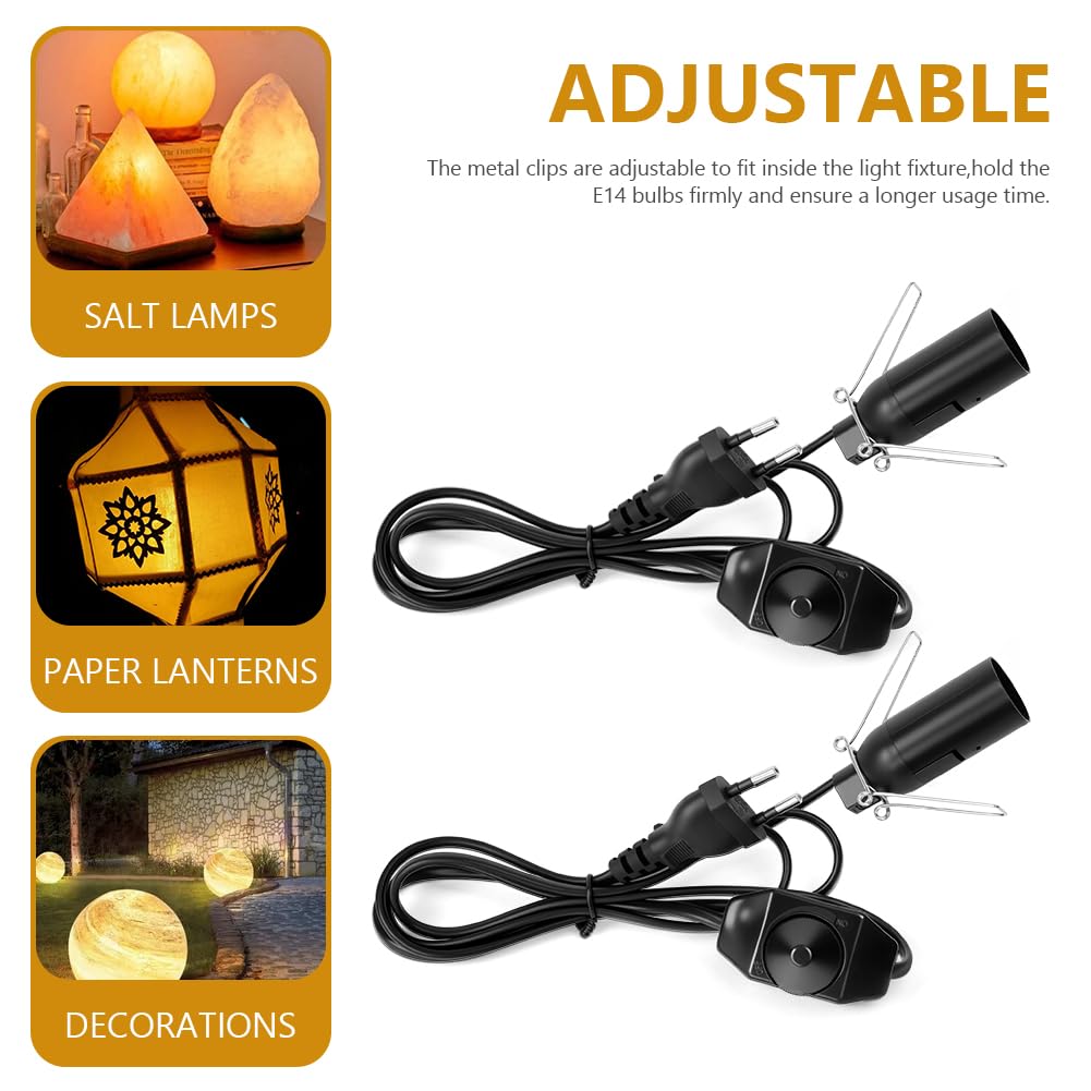 URAQT 2 Piezas Cable para lámpara de sal con enchufe europeo e interruptor, max. 15w, AC 220-240V, Portalámparas E14 de 1,5 m para lámpara de sal Lámpara de Lámpara de Pie, Colgante (Negro)
