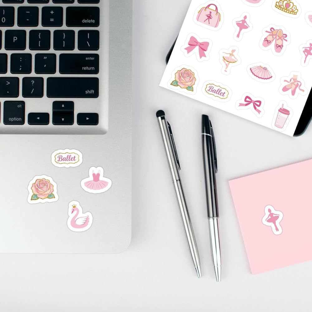 OLYCRAFT 320Pcs Ballet Self-Adhesive Stickers 20 Sheets Dance Shoes Paper Decorative Stickers Pink Scrapbooking Labels for DIY Crafts Scrapbooking Calendars Album Bullet Journals