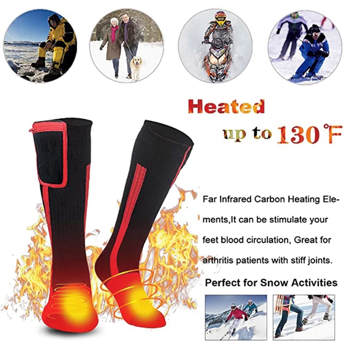 Chaussettes chauffantes, Chaussettes chauffantes électriques Rechargeables pour Hommes Femmes Chauffe-Pieds pour Noël/équitation/Camping/randonnée/pêche/Ski en Hiver Froid Chaussettes Thermiques cha