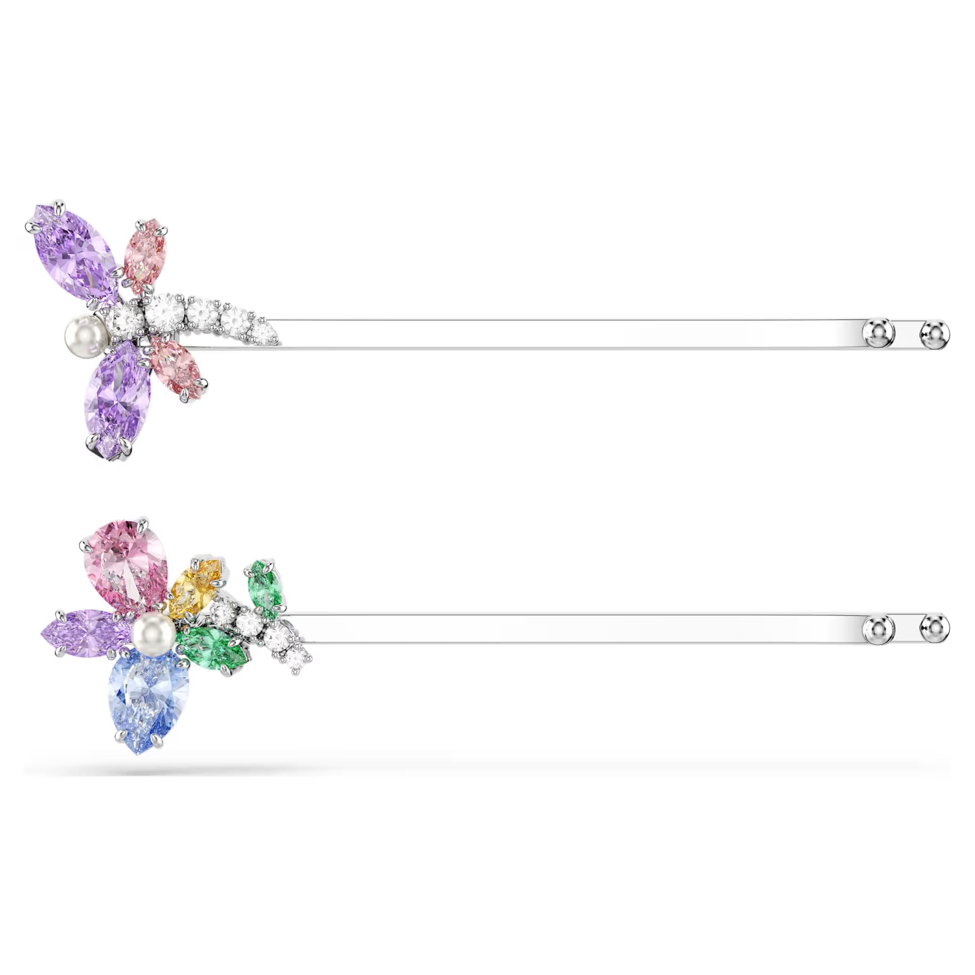 Swarovski Épingle à cheveux Ariana Grande x Swarovski, coupe mixte, Libellule, fleur, multicolore, plaqué rhodium