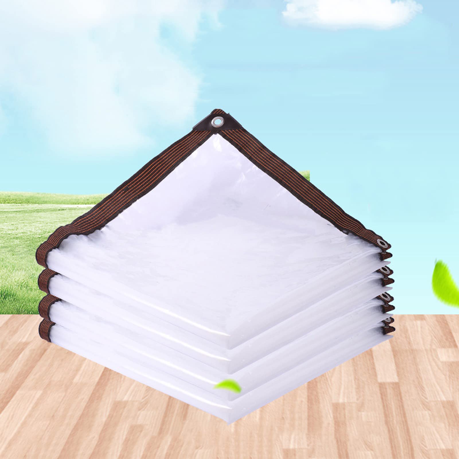 Lona impermeable exterior transparente de jardin con ojales reforzados