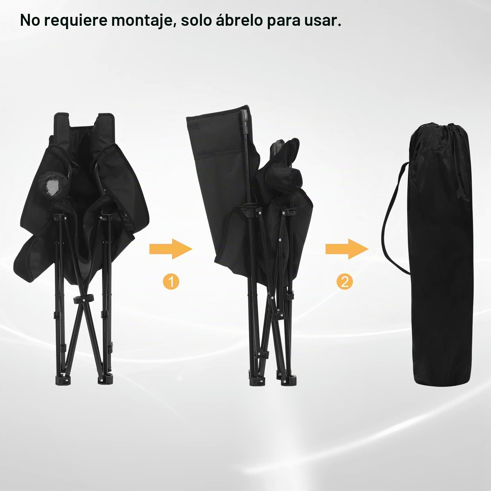 WOLTU Sillas Plegables Camping, Juego de 2 Sillas Portátiles para Exterior, Ligera para Jardin Playa Picnic y Pesca, hasta 150 kg, Negro