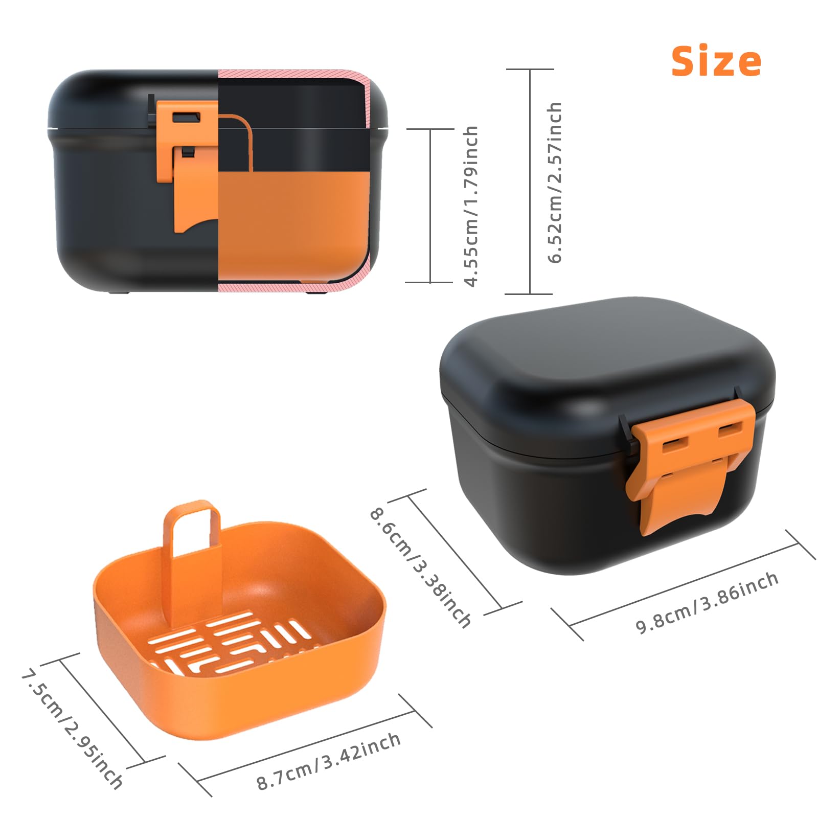 ARGOMAX Boîte de prothèse anti-fuite, boîte à prothèses dentaires portable avec tamis, pour prothèses dentaires et appareils dentaires (noir + orange).