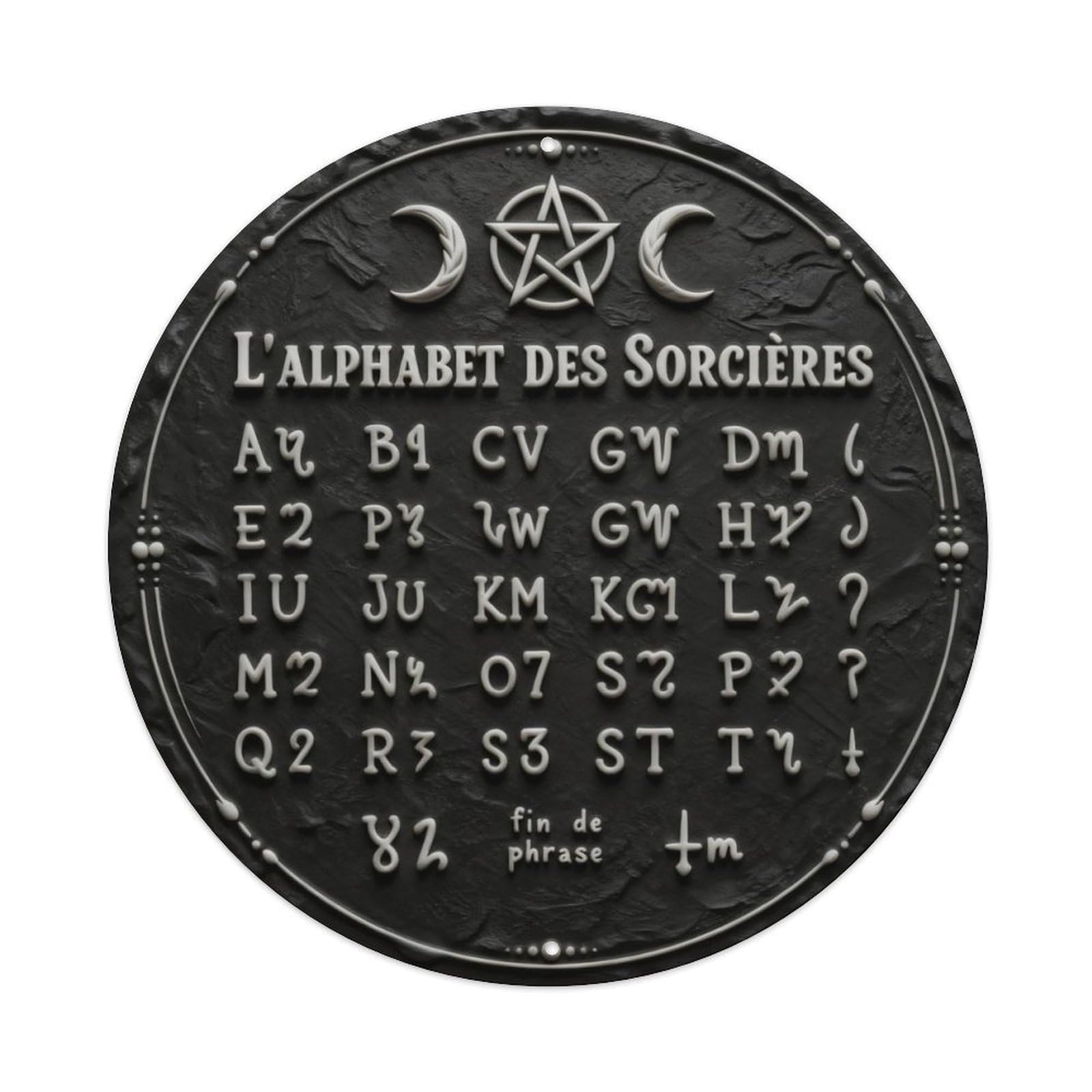 Zlatcbu Vintage Witch Alphabet Symbolic Design Pattern Metal Tin Sign Retro Wall Art Poster, Decor For Home Living Room Bar Cafe Garage, 8X8 Inch