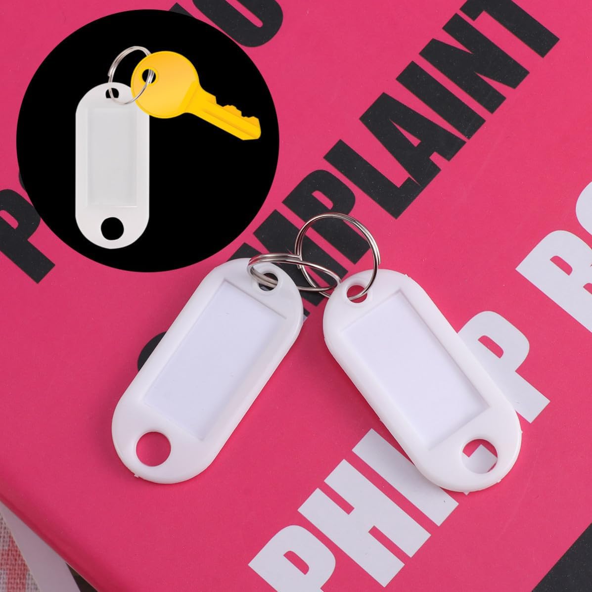 Plastic Keyring Fobs Insert and Metal Ring 100 Pcs with White Paper