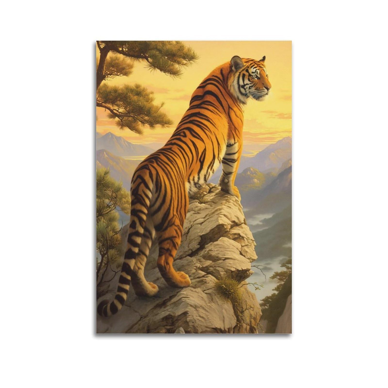 JTLFXY Animal Artwork Poster Tiger on The Mountaintop Poster Decorative Painting Canvas Wall Posters And Art Picture Print Modern Family Bedroom Decor Posters 20x30inch(50x75cm)