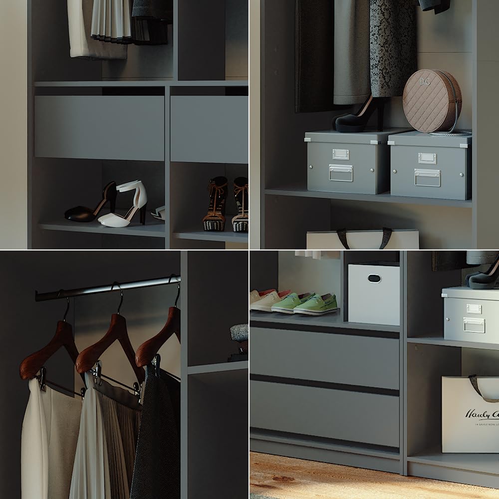 Vicco Armadio multifunzione Elmo, Antracite, 280 x 200 cm Set di 3, per una conservazione flessibile di diversi capi di abbigliamento
