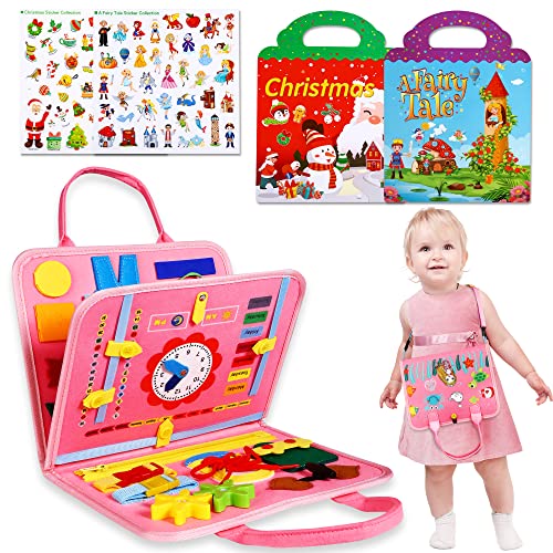 Busy Board, Activity Board mit 2er Stickerhefts für 1 2 3 4 Jahre Kleinkinder, Montessori Spielzeug Busy Book Sensorisches Motorikspielzeug, Grundkenntnisse Lernspielzeug Geschenk für Mädchen Junge Cover