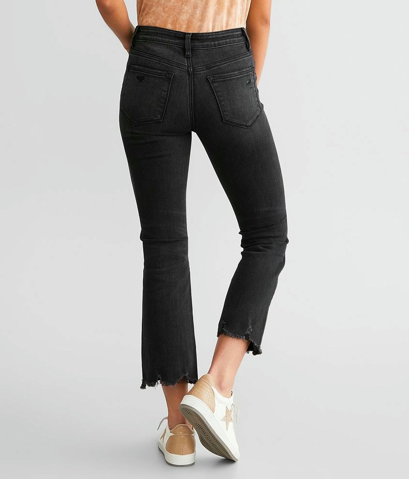 Jeans Donna Women's High-Rise Frayed Hem Cropped Slimbell-Bottom Pantaloni alla Moda Donne Stretch Skinny Jeans-Nero-XL
