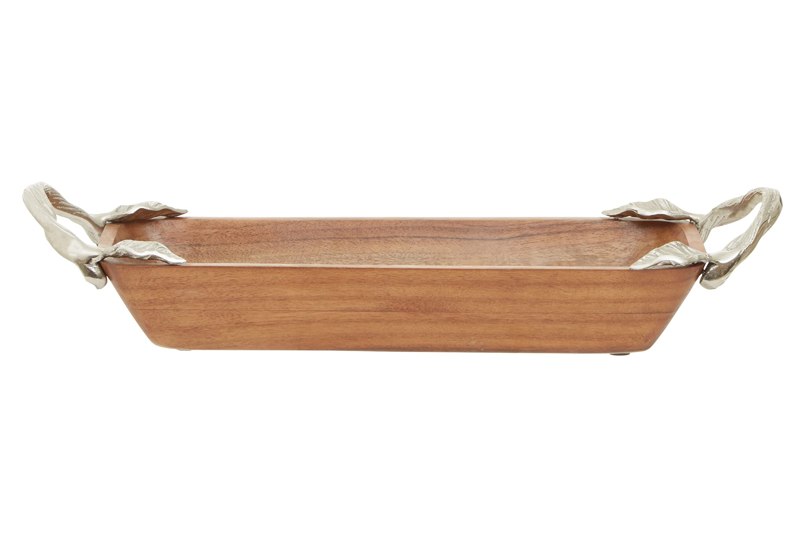 Premier Housewares Vine Acacia Wood Rectangualr Dish/Sustainable Acacia Wood/Handcrafted Tray with Subtle Graining/Organic Charm/Aluminum Leaf Handles/Dimensions are W44 x D14 x H7cm
