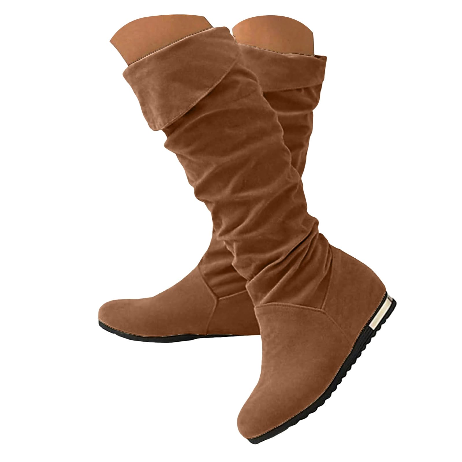 Womens Knee High Boots 2025 Wide Width Fold Over Suede Pull On Slouchy No Heel Fall Winter Casual