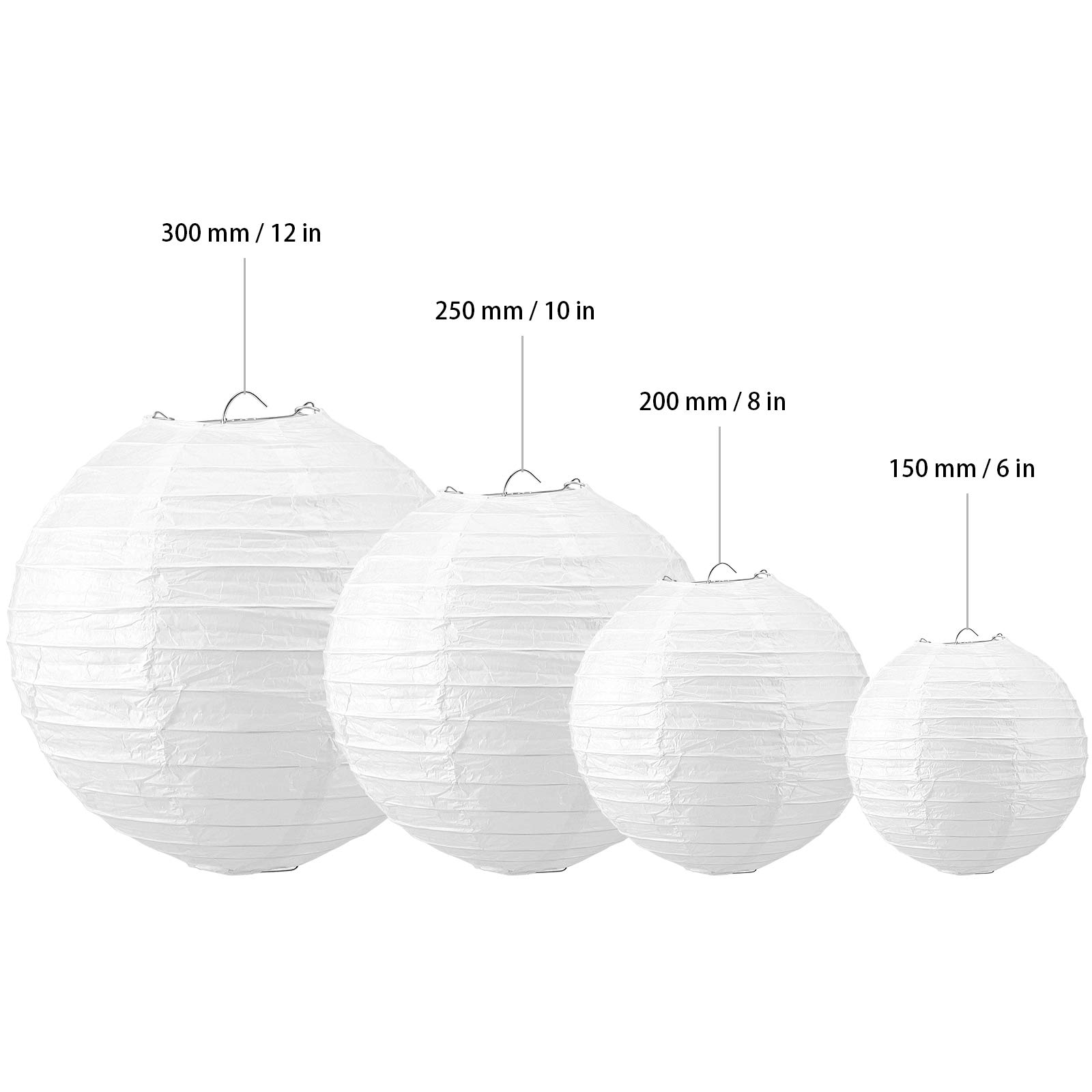 ZEONHAK 40 Pack 6, 8, 10, 12 Inches White Paper Lantern, Decorative Round Paper Lanterns for DIY Crafts, Wedding, Party, Decoration, 10 Pack for Each Size