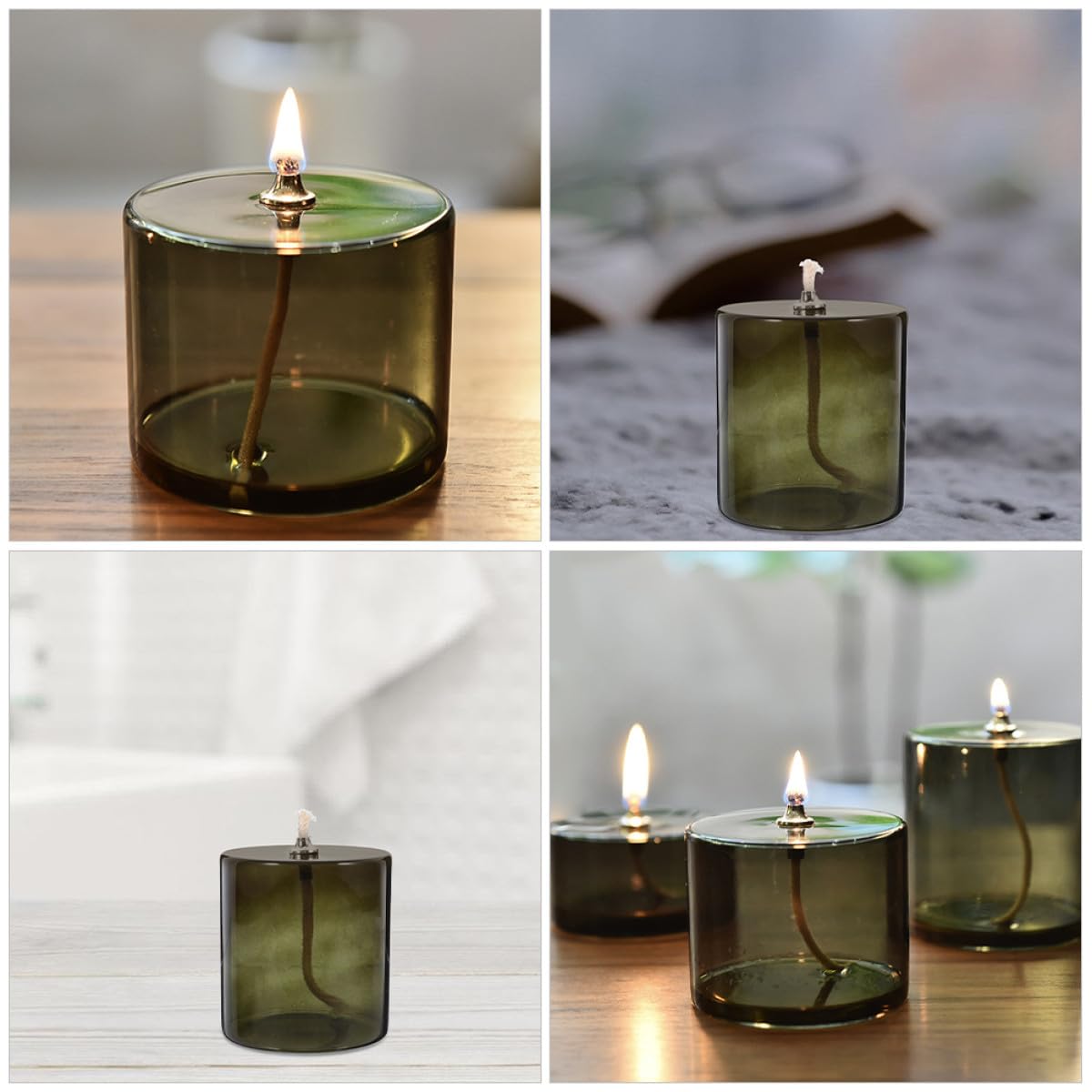 3 Stück Dekorative Glas Öllampen aus Glas Vintage Petroleumlampen mit Baumwollseil Grün für Wohnraum und Tischdekoration