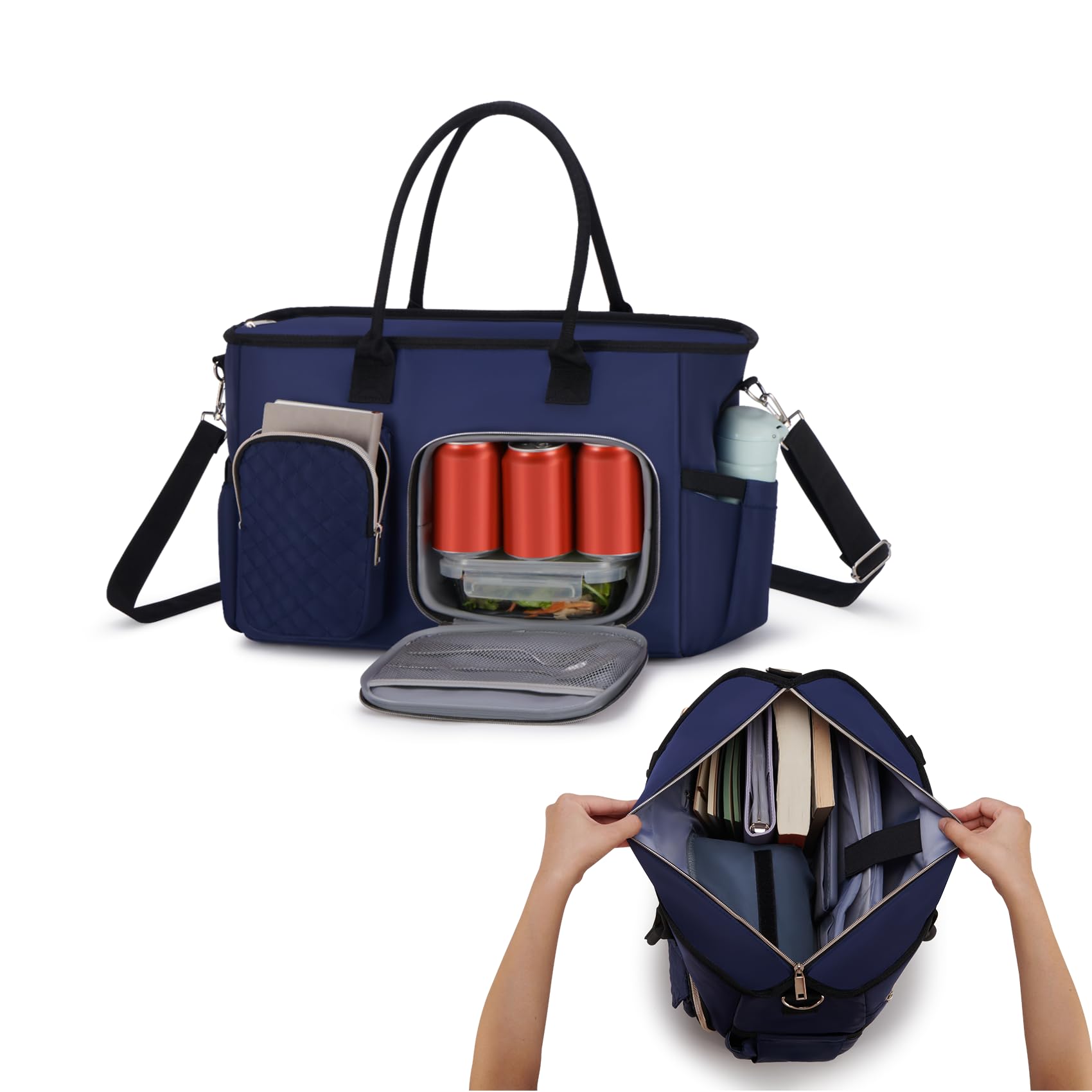 Women Laptop Tote Bag with Insulated Lunch Compartment,15.6'' Teacher Work Computer Bag,Large Water-Resistant Messenger Shoulder Bag with Multi