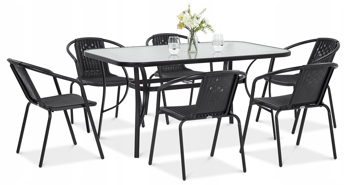 Zestaw Mebli Jadalnianych Focus Garden Ogrodowych Simple Stół 150x90cm 6x Krzesło Grafit 1 szt