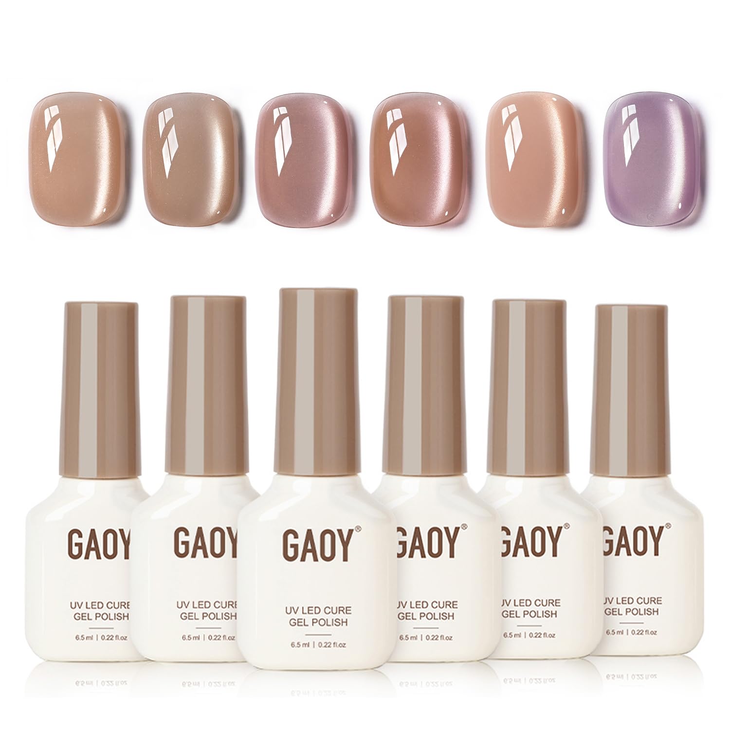 GAOY Glassy Nude Cat Eye Gel Nail Polish Kit - 6 Colors