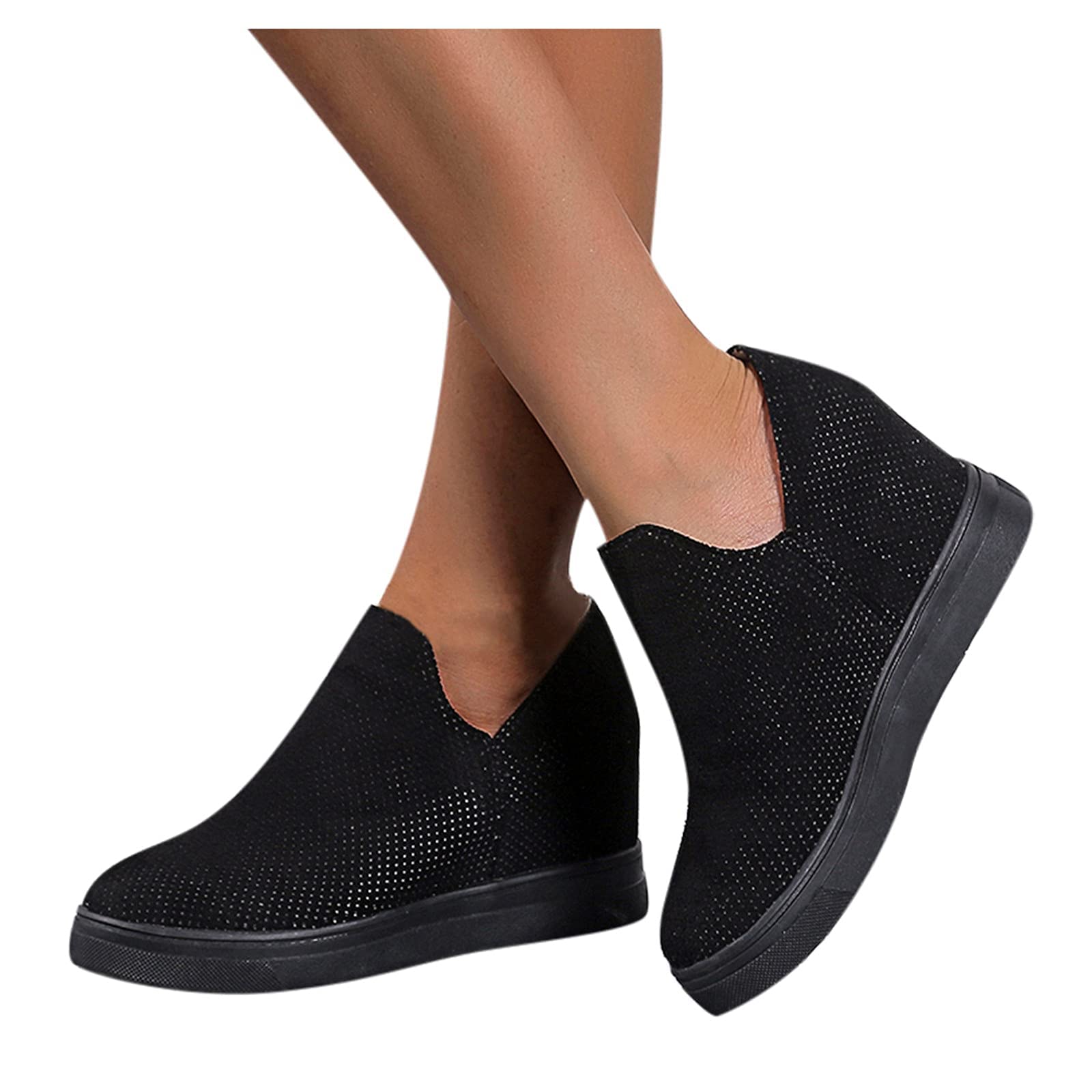 ZBYY Women's Wedge Canvas Sneakers Hidden Heel Platform Wedge Booties Breathable Wedgie Walking Slip on Flats Shoes