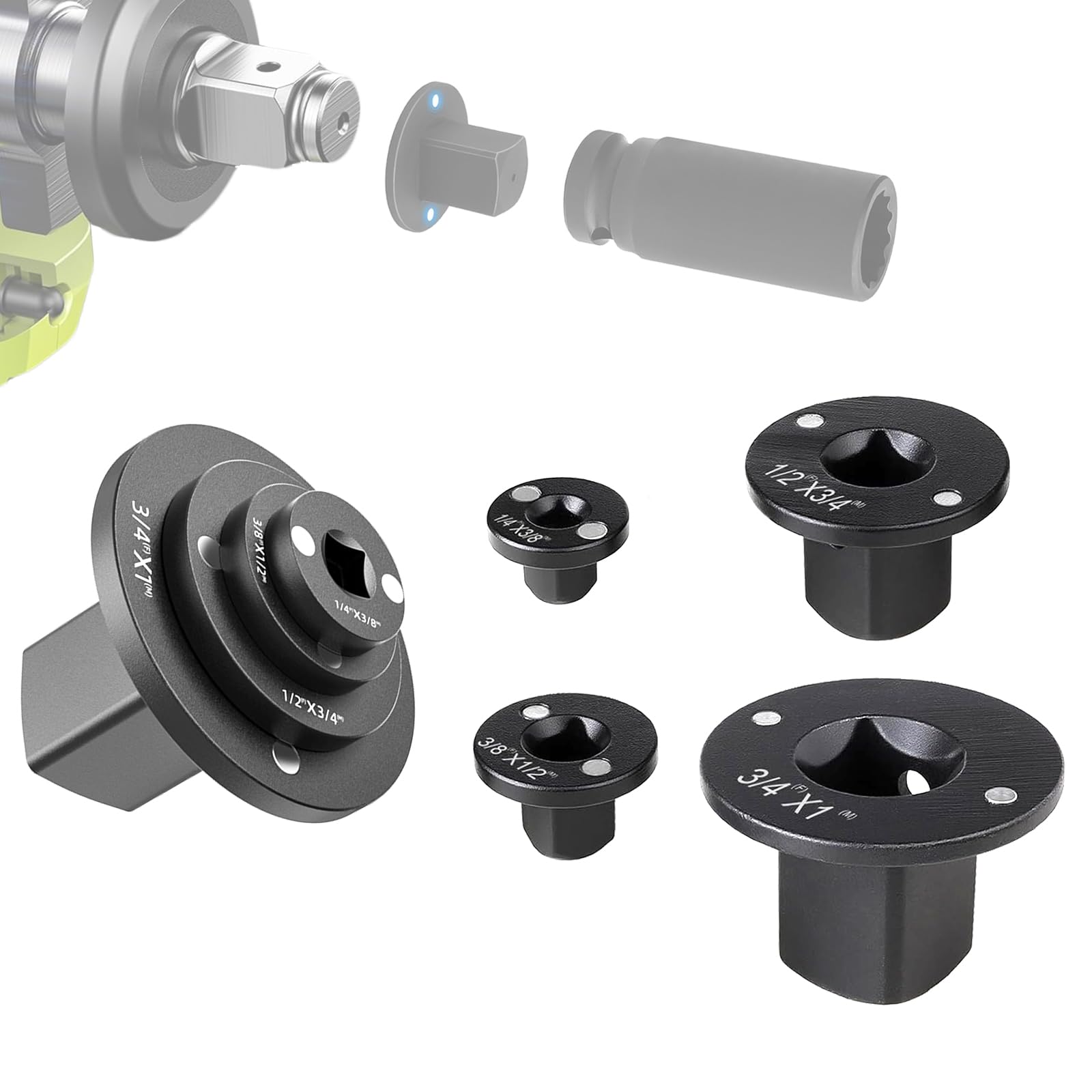 4PCS Low Profile Impact Socket Adapter Set - 3/8 To 1/2, 1/4 To 3/8, 3/4 To 1, 1/2 To 3/4 Drive Converters