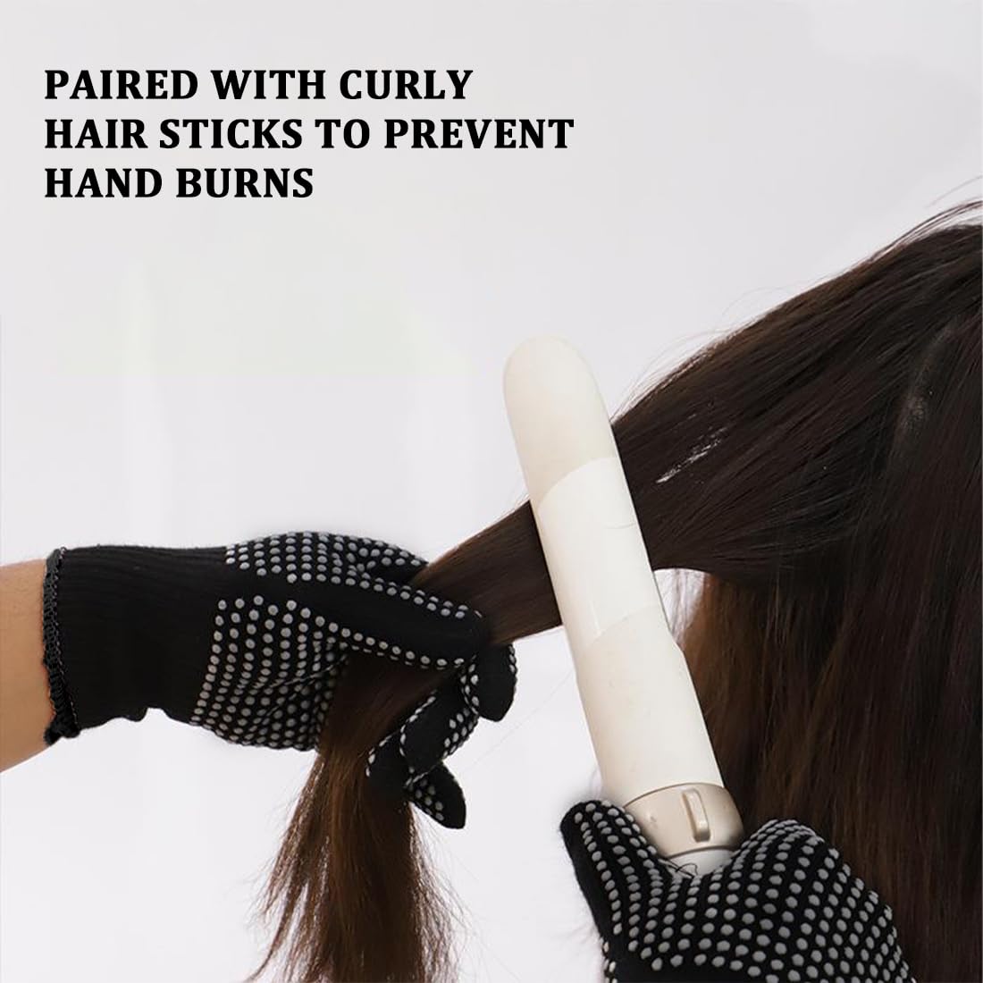 2 pcs gants résistants à la chaleur pour coiffer les cheveux avec revêtement en silicone antidérapant Noir
