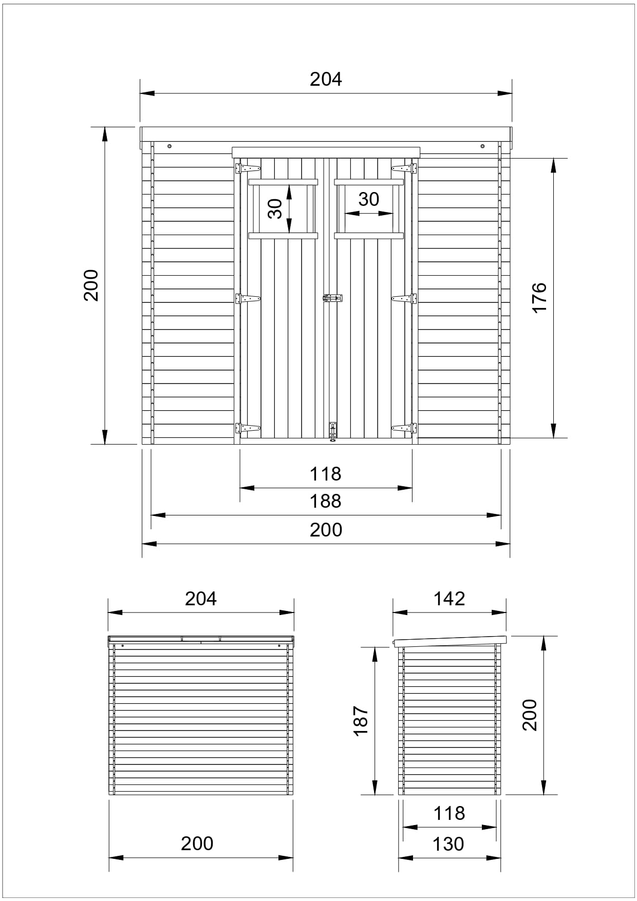 TIMBELA M311 Casetta da Giardino in Legno per Esterni - L204xL142xA200cm/2.22m2 - Piccola Casetta in Legno, Rimessa Attrezzi, Deposito Bici