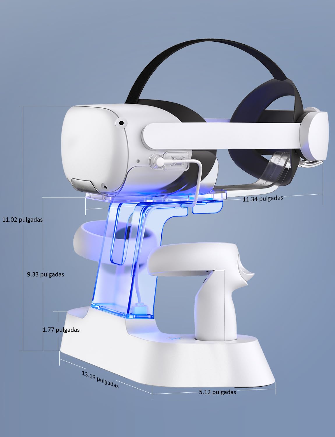 NexiGo Base de Carga Mejorada con Luz LED para Oculus Quest 2, [Soporte de Elite Strap con Batería], Expositor de Auriculares y Soporte de Controlador, 2 Baterías Recargables, Cable Magnético