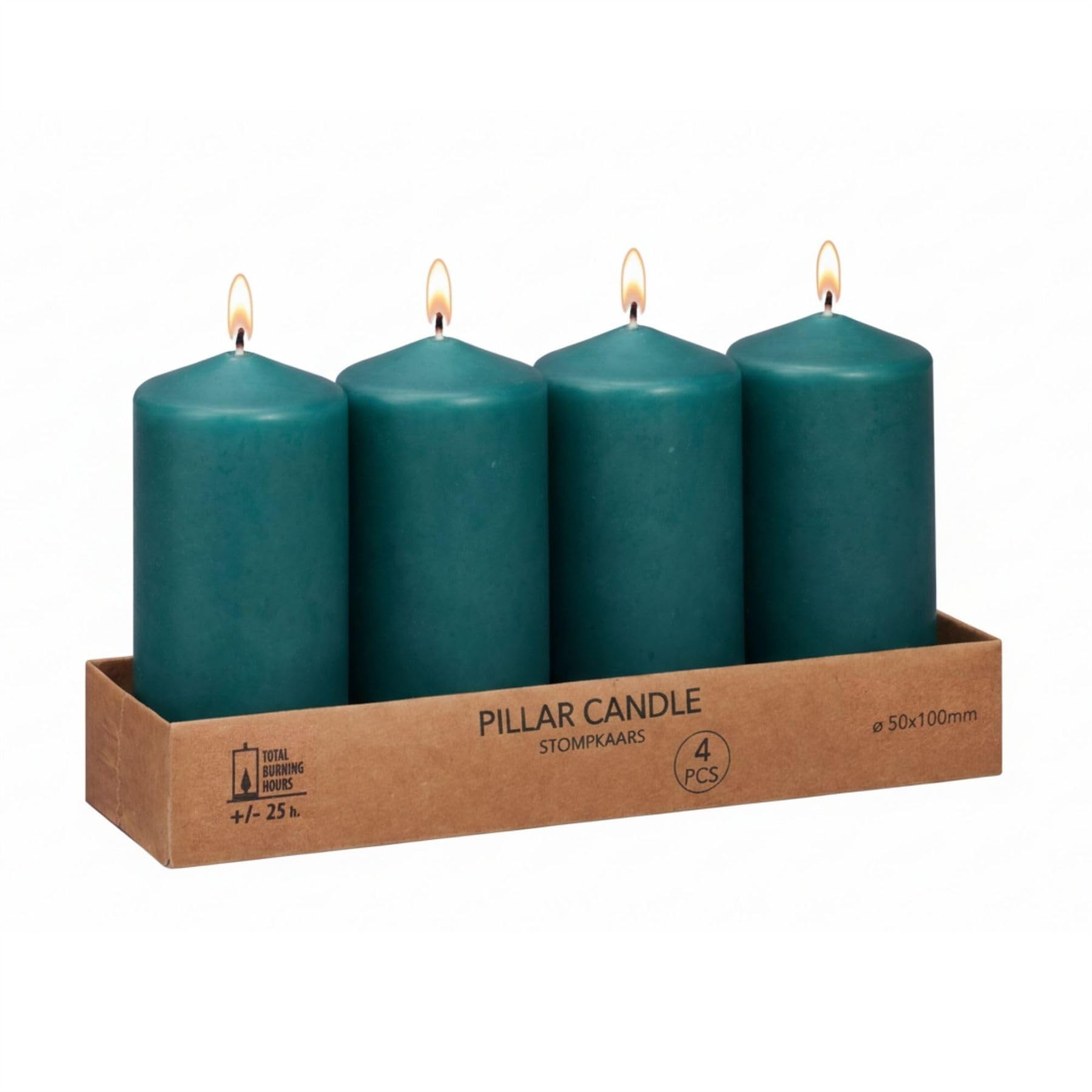 Set of 4 Dark Teal Pillar Candles, 10x5cm Unscented Wax Classic Pillar Candle Set with Approx. 25-Hour Burn Time