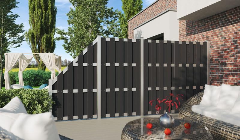 WPC Sichtschutzzaun 180x180 cm Bausatz – blickdichtes Zaunelement mit WPC Lamellen & Alu-Querriegeln, Komplettset inkl. Schrauben, ohne Pfosten, Garten-/Terrassenzaun