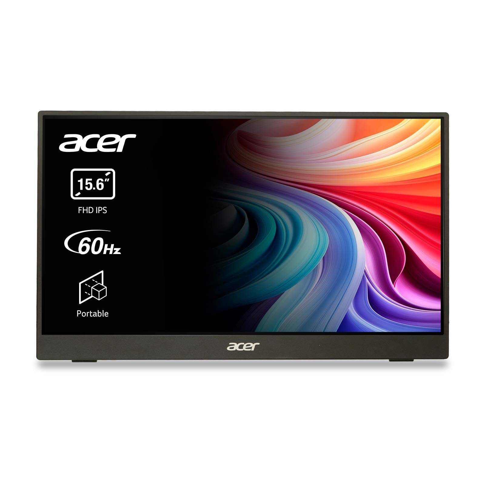 acer PM161QB1bmiuux Monitor AdaptiveSync da 15.6", Display IPS Full HD, 60 Hz, 4 ms (GTG), 16:9, USB Type-C, HDMI 1.4, Schermo PC con Contrasto 100M:1, Lum 250 cd/m2, Cavi HDMI e Type-C Inclusi, Nero