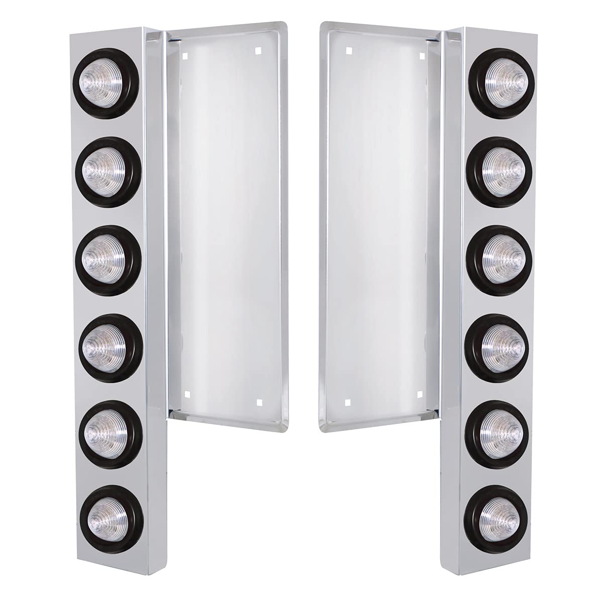 United Pacific 34781 FL SS Front Air Cleaner Bracket w/12X 9 LED 2" Beehive Lights -Amber LED/Clear Lens