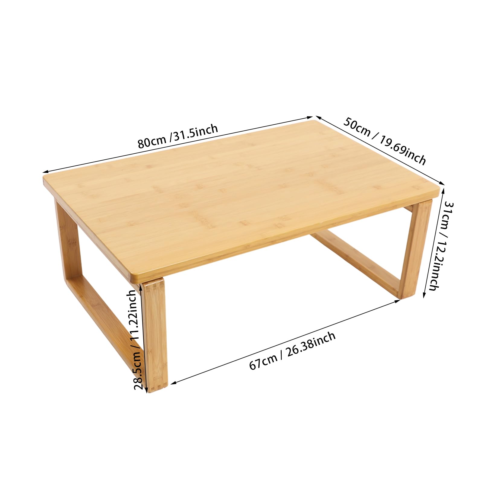Tavolino da salotto, pieghevole, in bambù, salvaspazio, portata 75 kg, per soggiorno, ufficio, letto, 80 x 50 x 31 cm, piccolo tavolino da campeggio