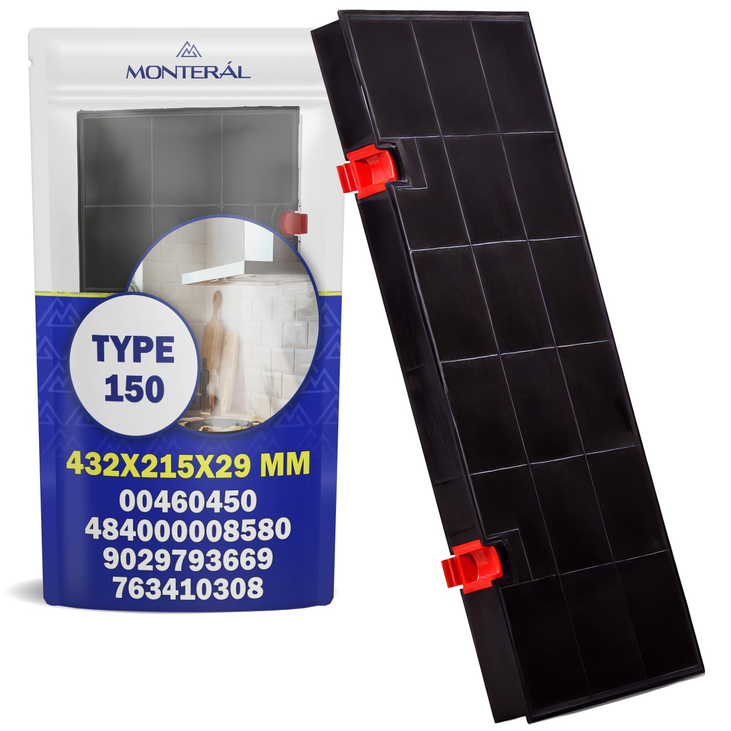 Filtro Carbono Campana Extractora Tipo 150 432x215x29 mm con Código Original 460450 00460450 para Bosch 484000008580 para Philips para Whirlpool 9029793669 para AEG para Electrolux - MONTERAL