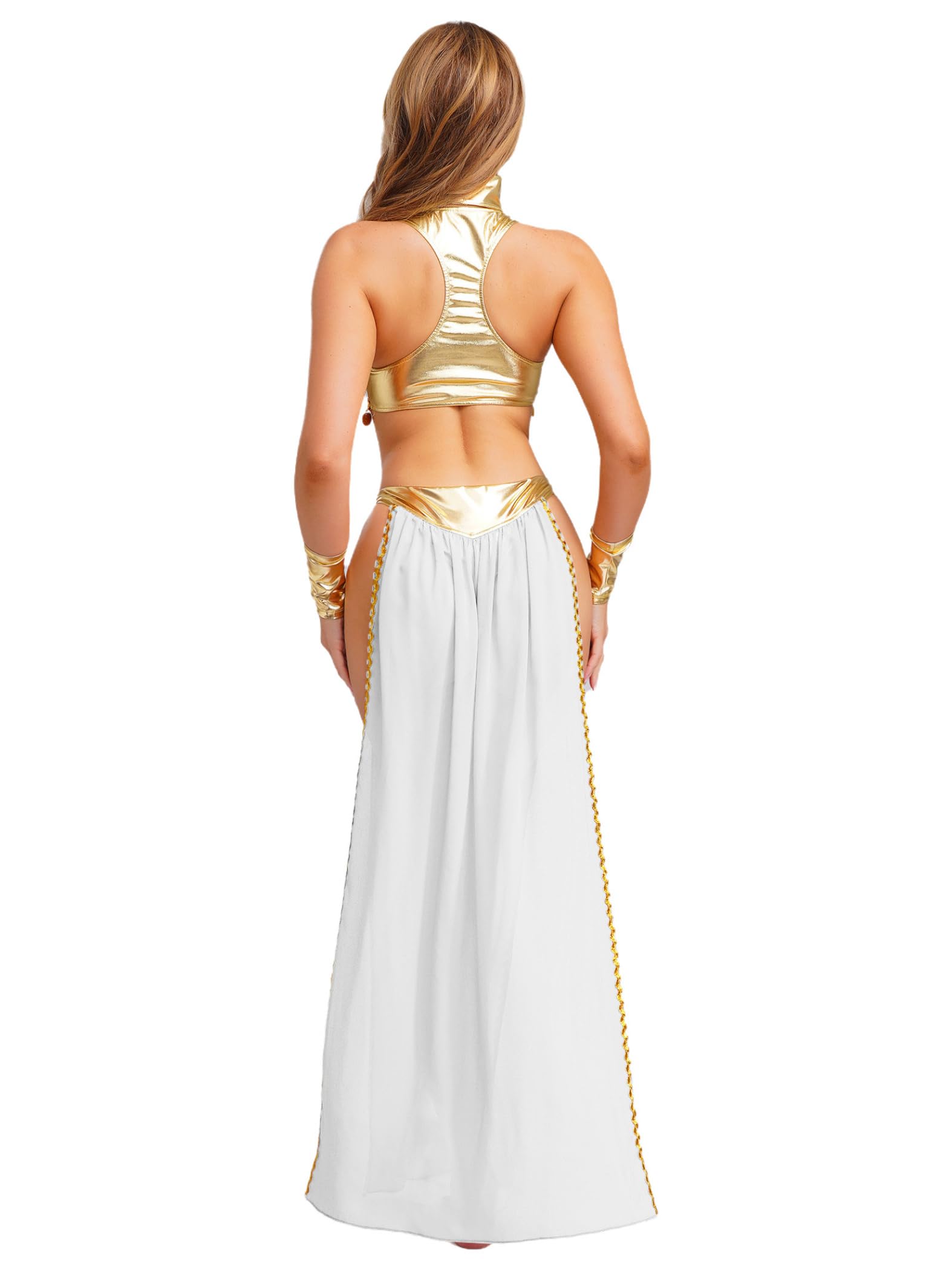 Donna Completo Danza del Ventre Vestito da Ballo Indiano Arabo Reggiseno e Gonna Lunga Costume della Dea Greca Regina Egiziana Costumi Carnevale Halloween
