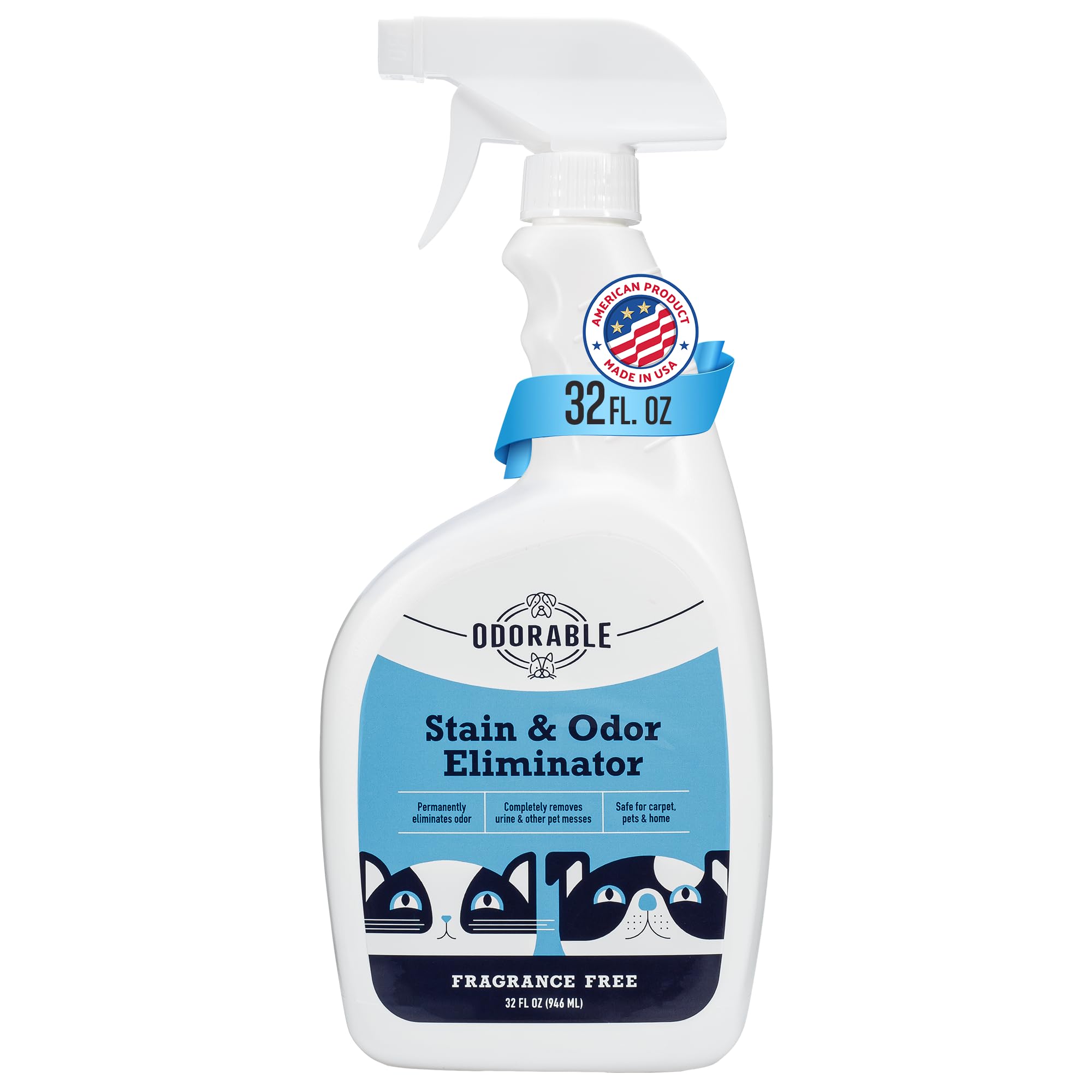 Odorable Stain & Odor Eliminator (32 oz) - Professional Cleaner for Pet Urine, Vomit & Feces, Safe on Carpet, Couch & Floor, Pet Stain Eliminator Spray, Advance Odor Control Technology