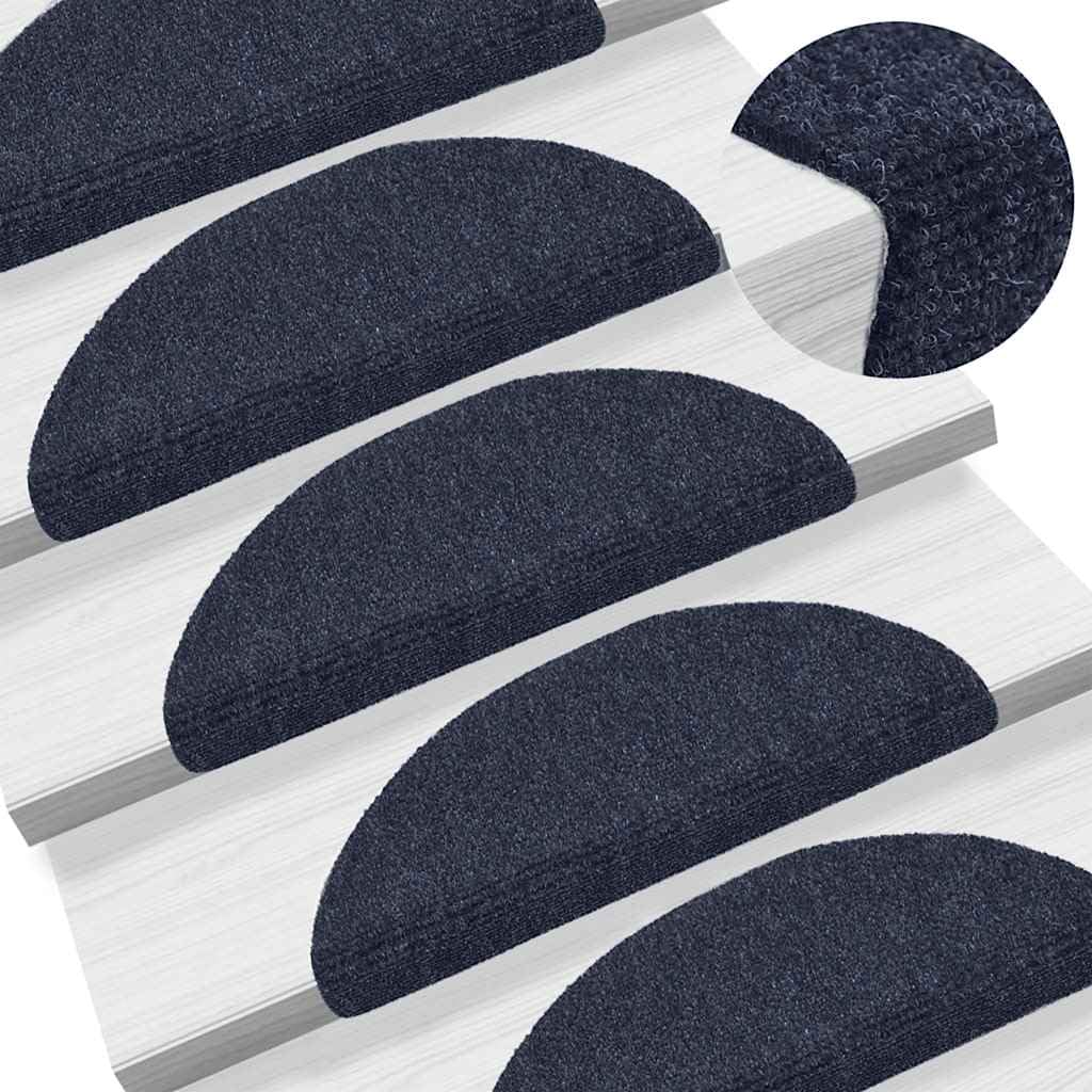 Tapis d'escalier Autocollants 30 pièces 56 x 17 x 3 cm Bleu Demi-Rond Marchettes d'escalier, Moquette Escalier de sécurité d'intérieur Antidérapant pour Aînés et Animaux de Compagnie