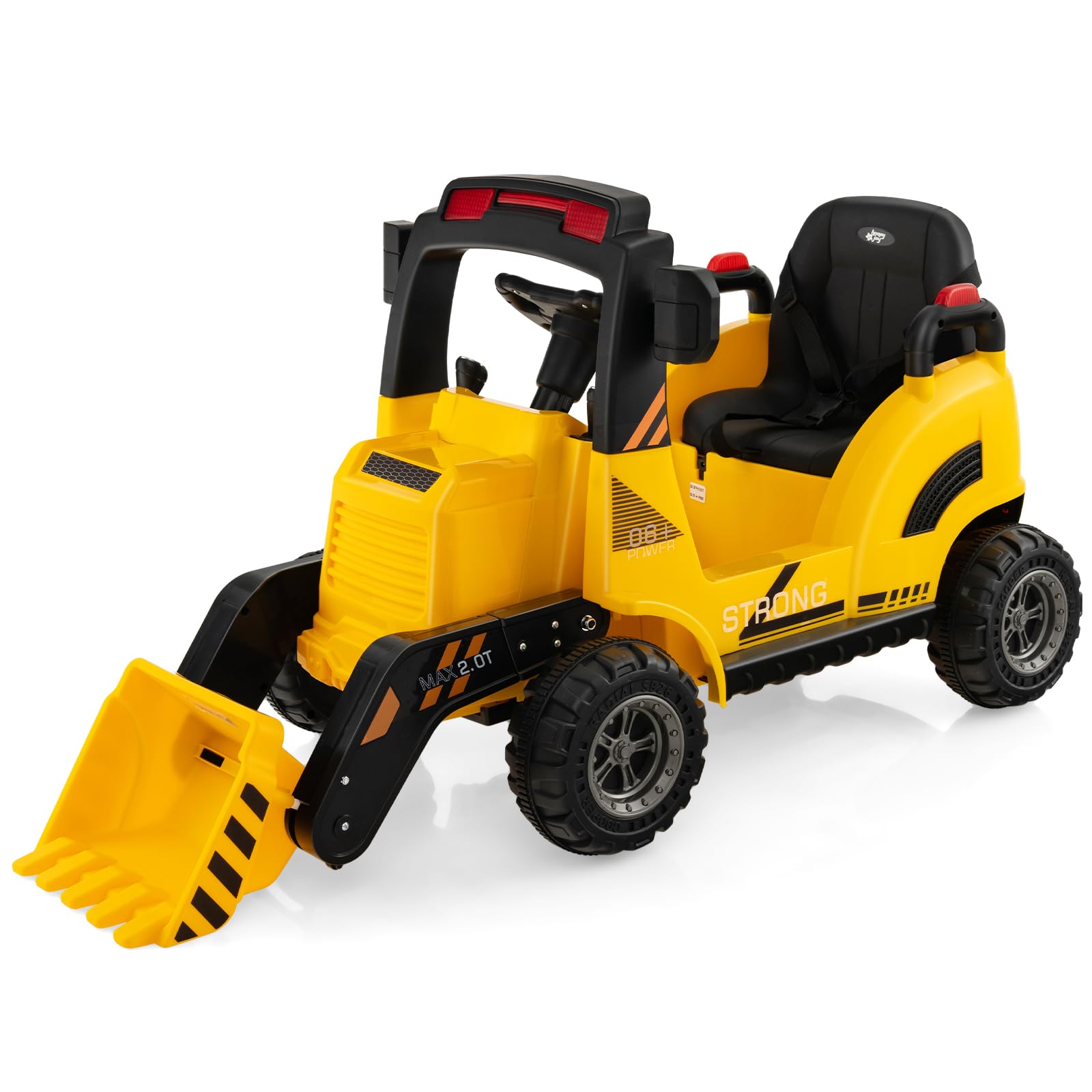 COSTWAY Kids Electric Ride on Car, 12V Battery Powered Construction Excavator with Adjustable Digging Bucket, LED Light, Horn, Music, USB, MP3, for 3-7 Years Old Boys Girls